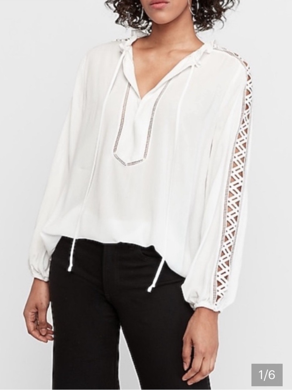 Express White Lace-Trim Peasant Blouse XL